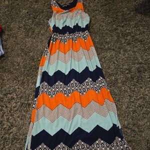 Trixxi Chevron Dress in Orange, Blue, and Black
